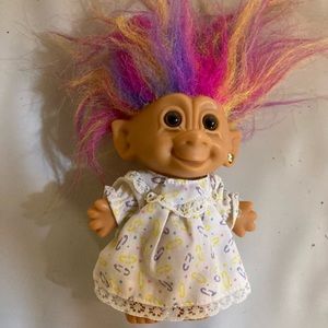 Troll bright of america rainbow hair dress doll 4”.